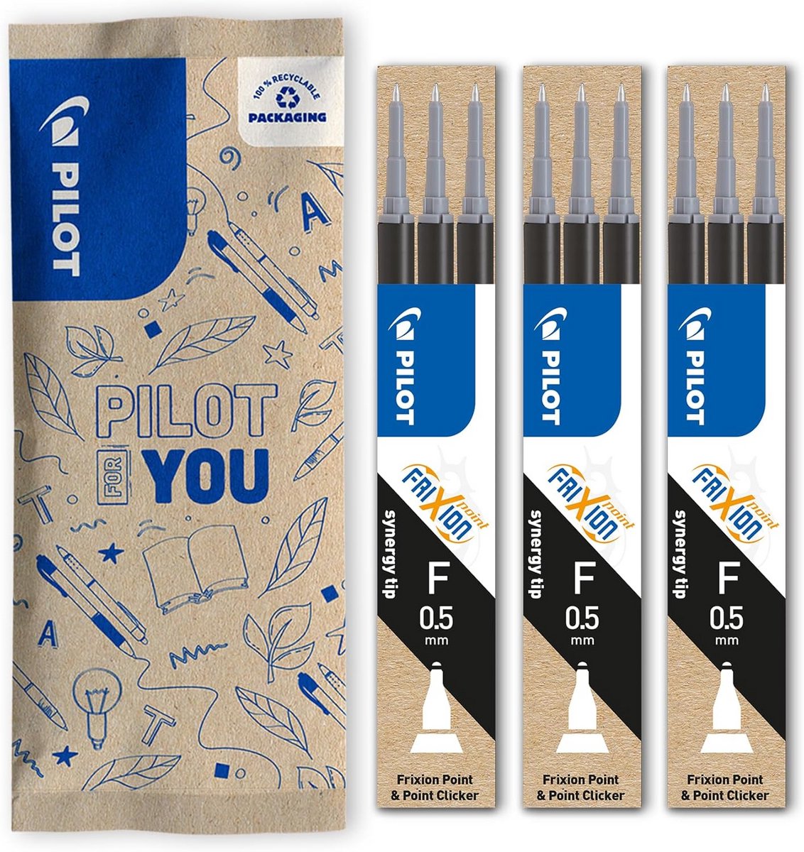 Set van 3 Navulverpakkingen FriXion voor Rollerball - Zwart - Fijne Punt