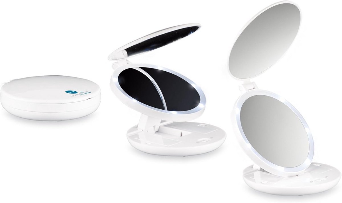 Opvouwbare mini-dubbele make-up spiegel met LED lampjes - 7x vergroting en normaal