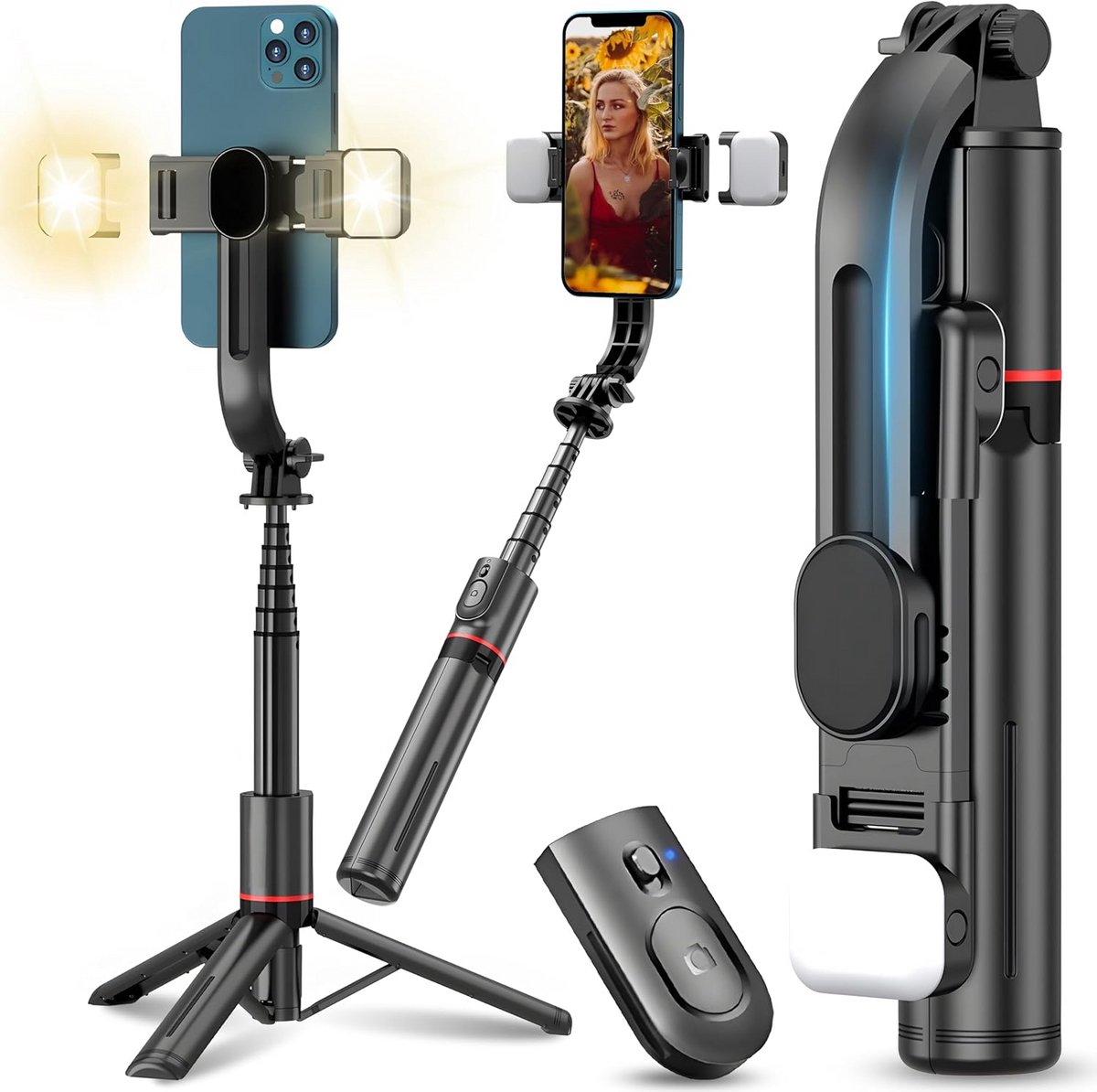 Verstelbare Selfiestick met Statief en LED Lamp - 3-in-1 tot 110.5 cm