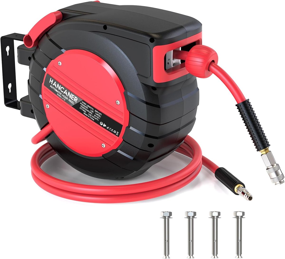 Automatische Luchtslanghaspel 15 m met 180° Draaibare Houder - 3/8 inch Aansluiting en 24 Bar Druk