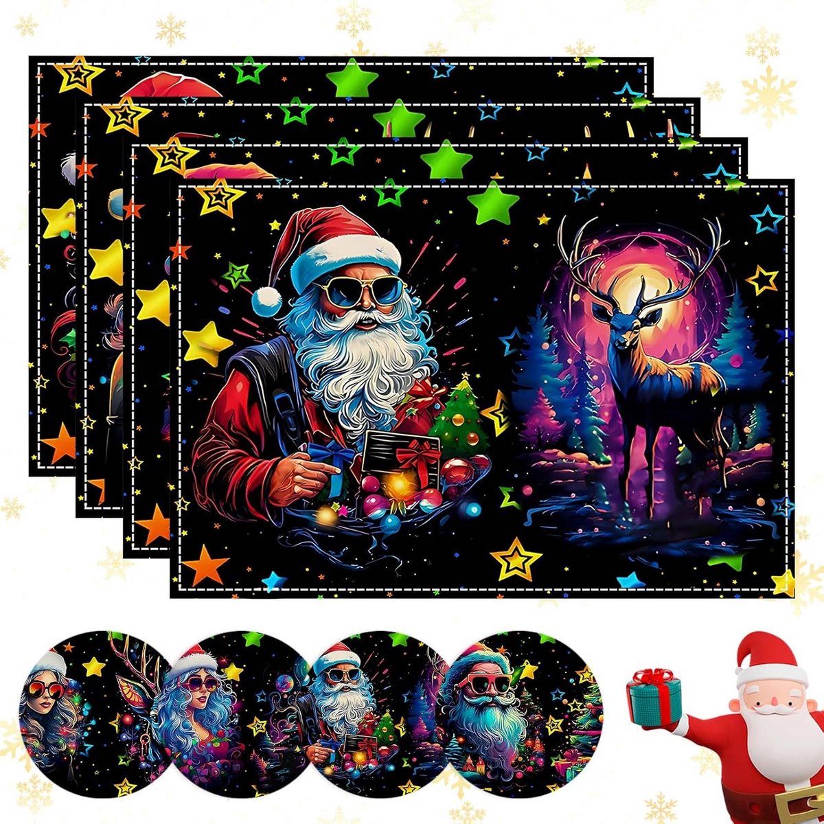 Kerstplacemats - Wasbare en Antislip Placemat voor Feesten en Diner - Set van 4 - 30 x 45 cm