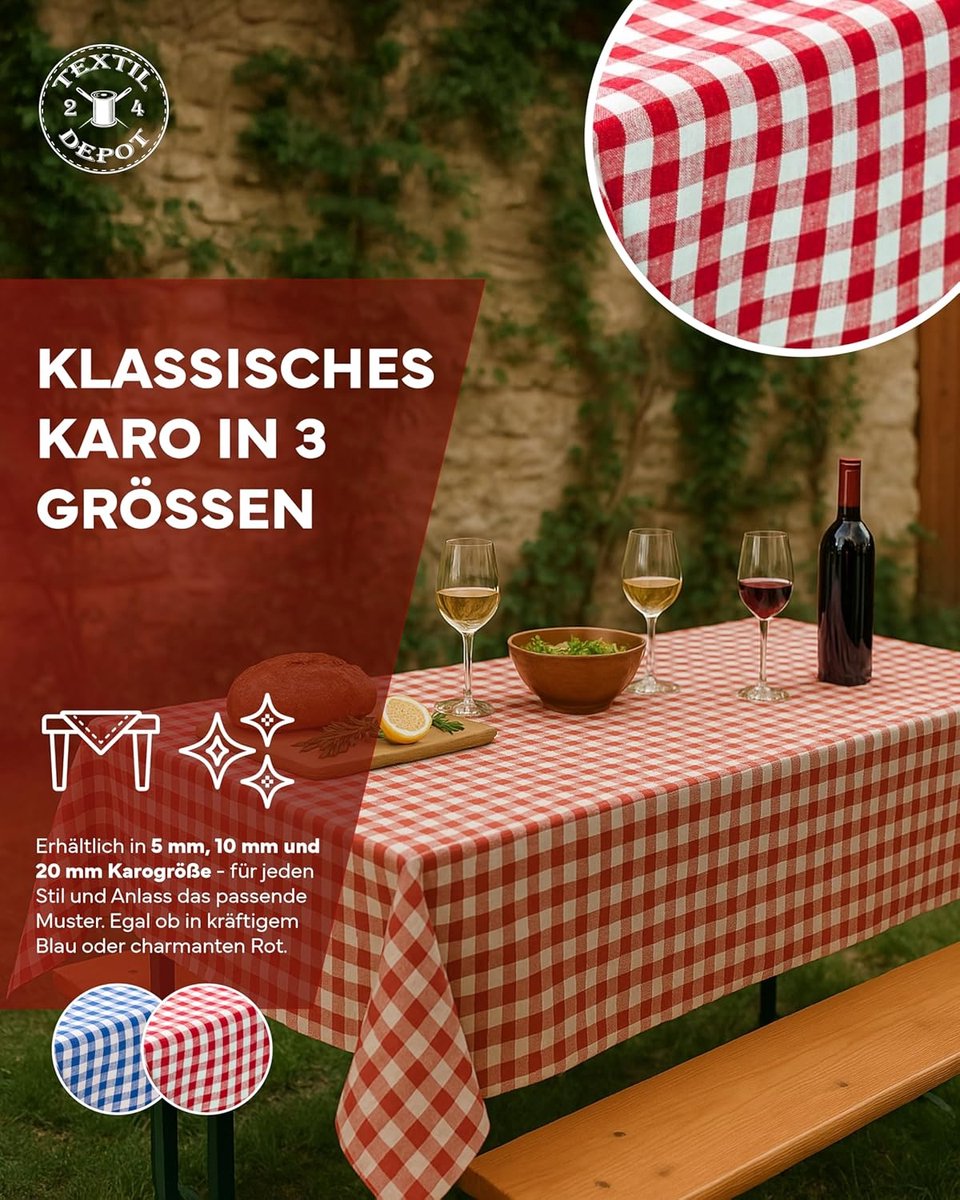 Geruite tafelkleden van 100% katoen in diverse kleuren en maten