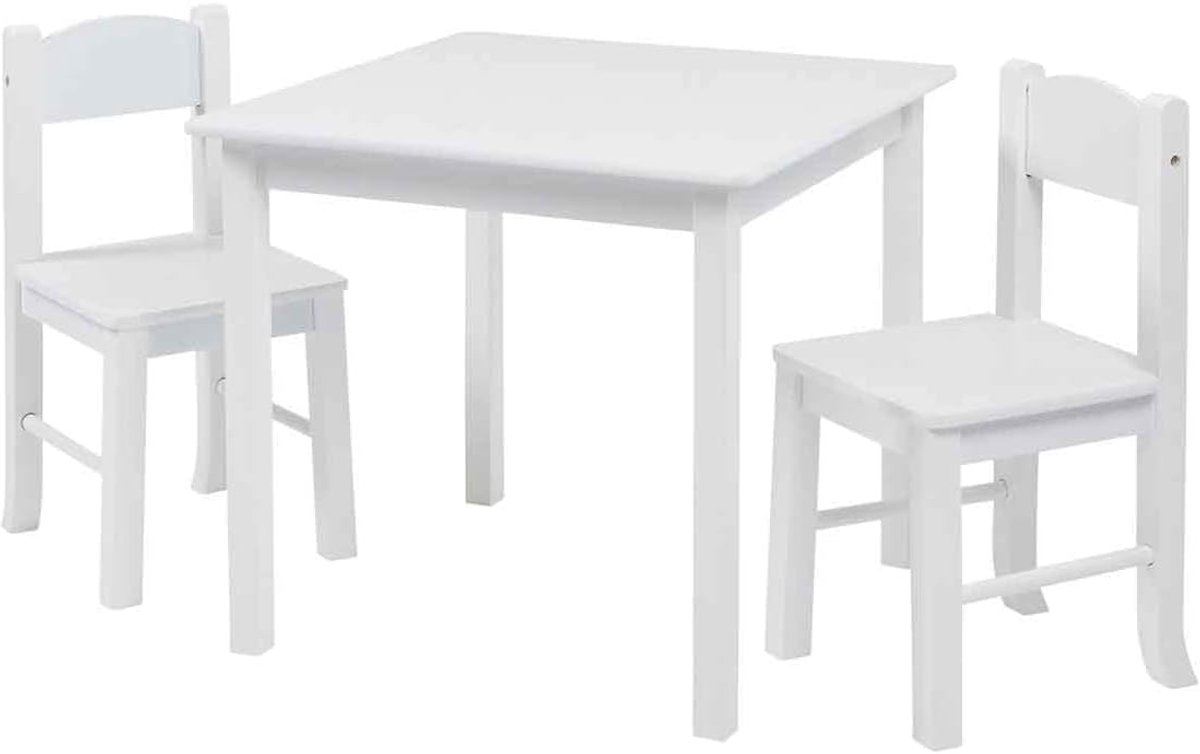Houten Tafel en Stoelen Set voor Kinderen - Wit, 53,5 cm H x 60 cm D