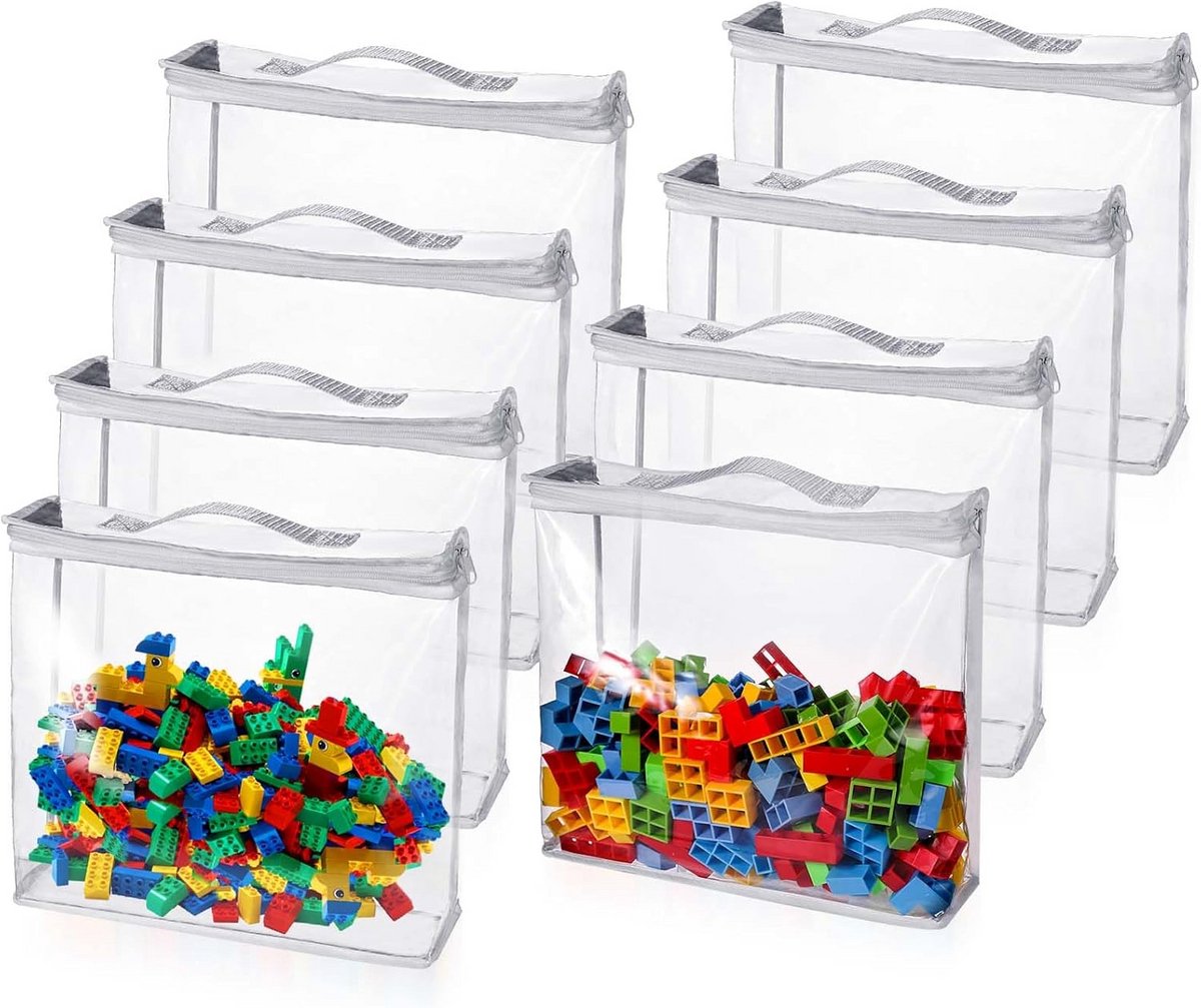 Speelgoedopbergzakken 8st met Ritssluiting 32x31x8cm - Doorzichtige PVC Organisatie Tassen voor Bouwstenen en Puzzels