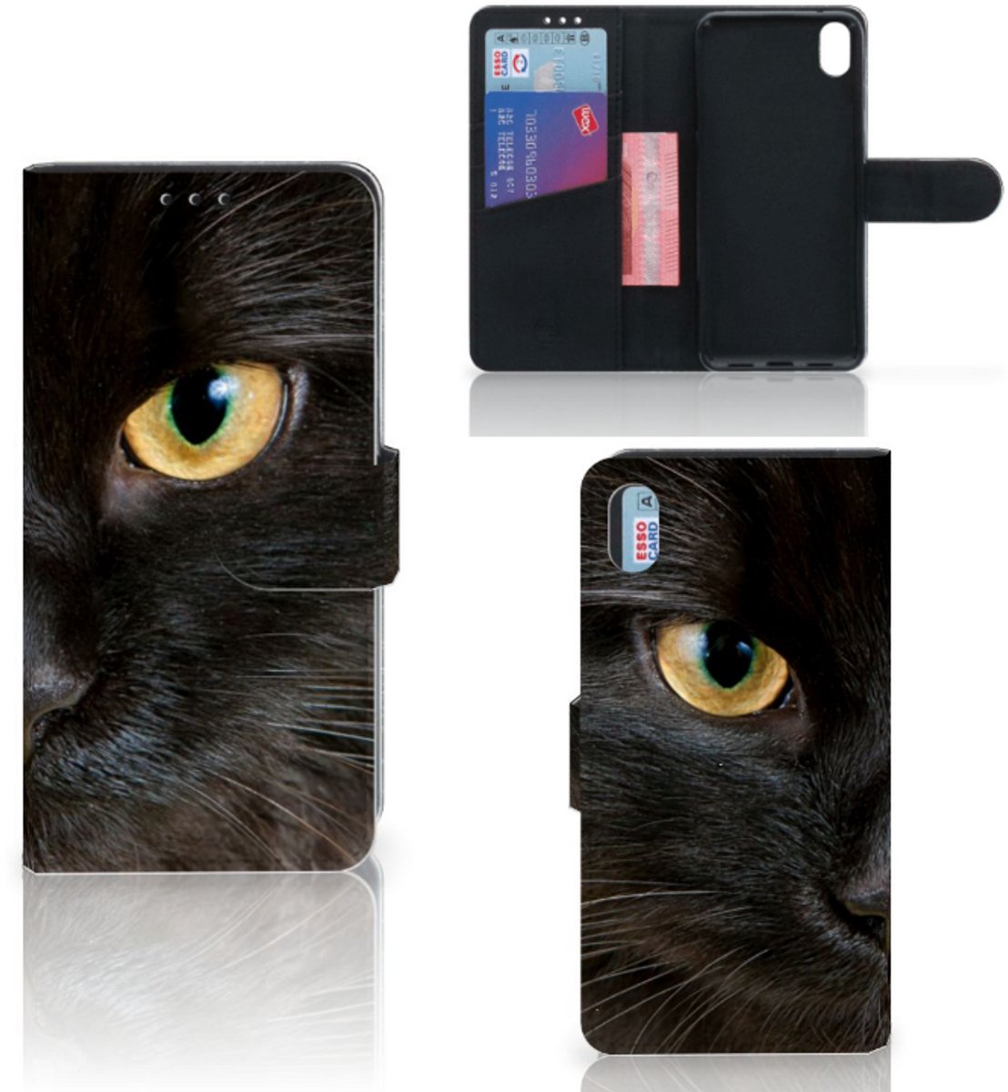 Xiaomi Redmi 7A Telefoonhoesje met Pasjes Zwarte Kat