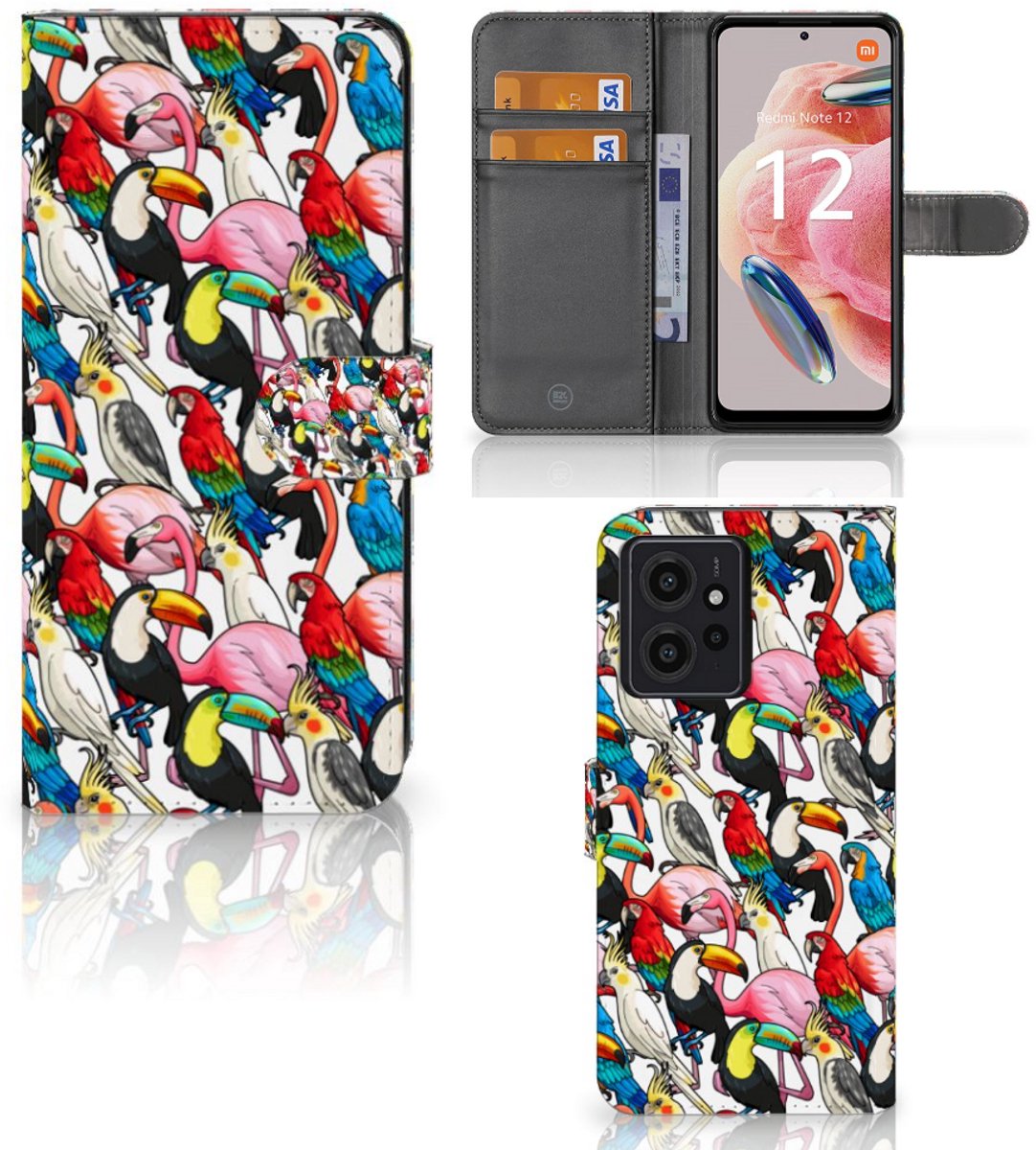 Boekhoesje voor Xiaomi Redmi Note 12 4G Telefoonhoesje met Pasjes Birds