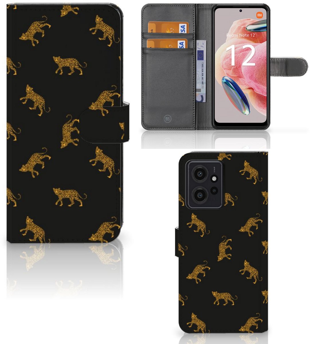 Telefoonhoesje met Pasjes voor Xiaomi Redmi Note 12 4G Leopards