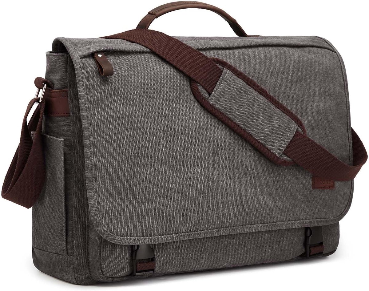 Grote Schoudertas voor Laptop 17.3 Inch Canvas Werktas met Luggage Compartment
