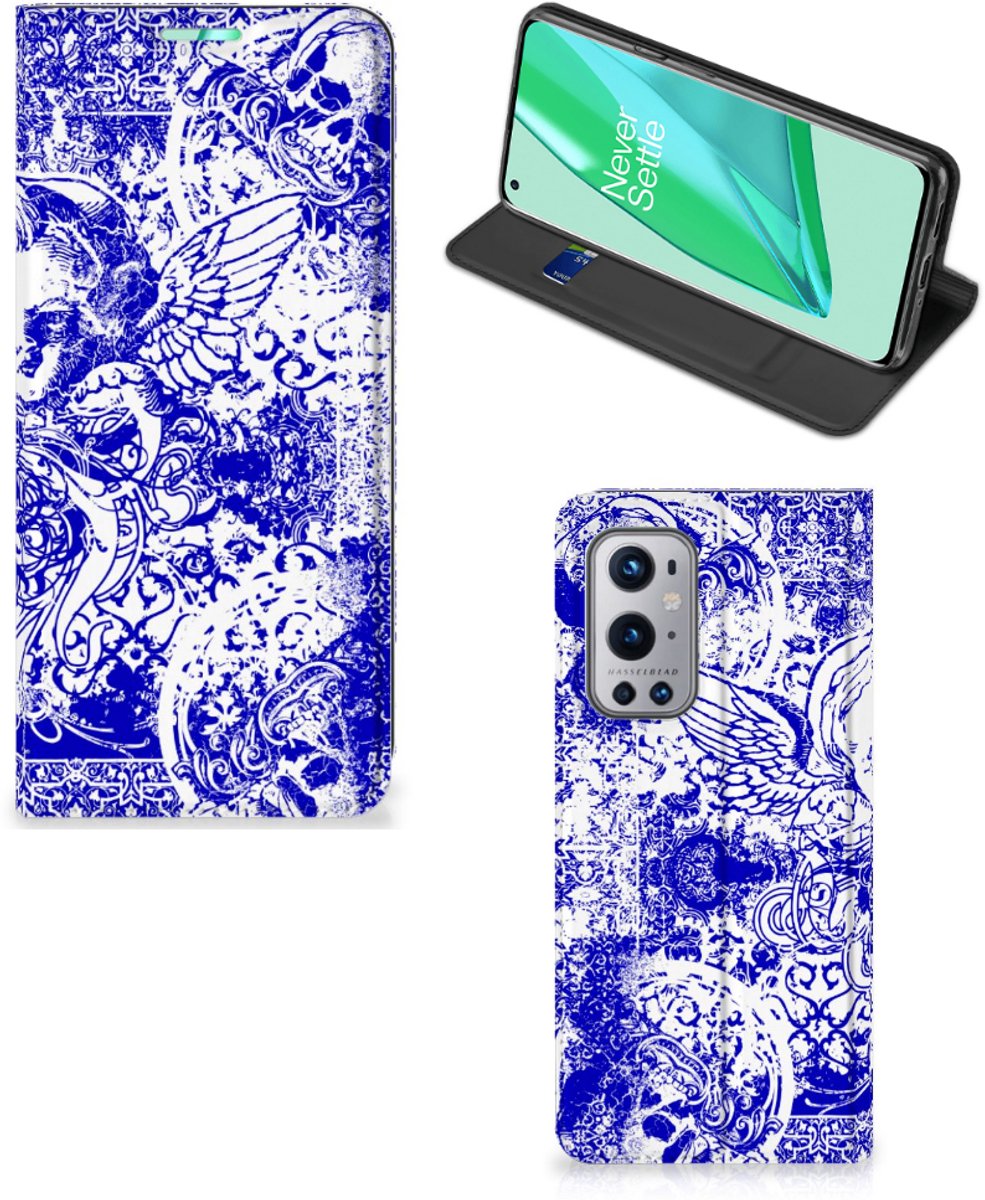 Mobiel BookCase OnePlus 9 Pro Angel Skull Blauw