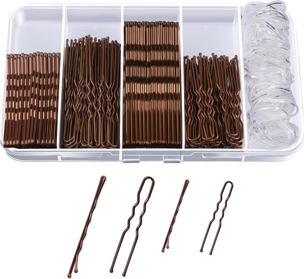 Set van 300 bruine haarspelden en elastiekjes - ideale accessoires voor kapsels