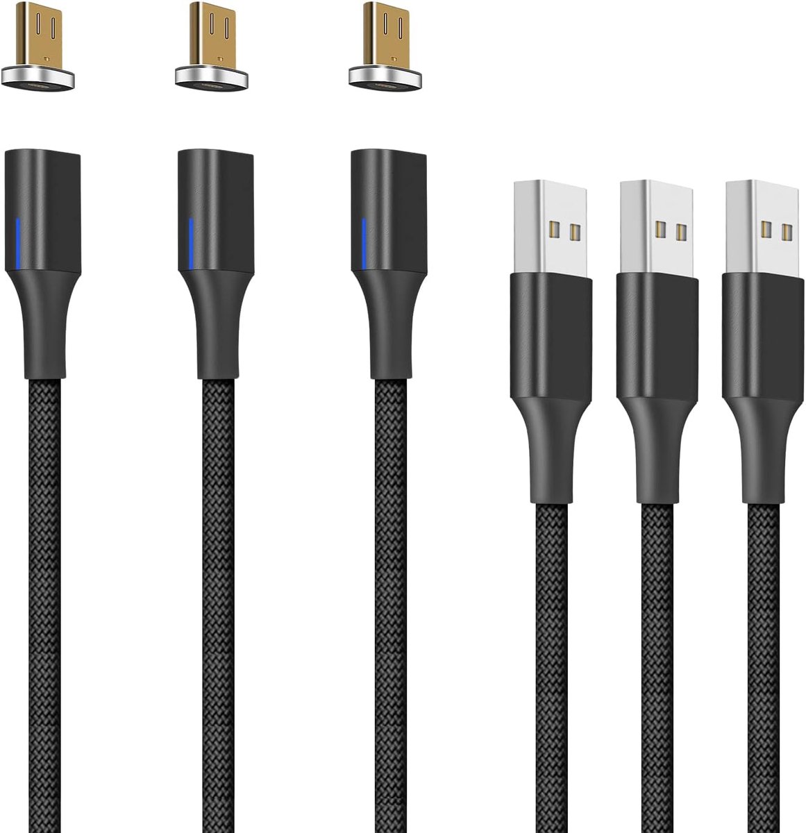 Micro USB Oplaadkabel - Gevlochten Nylon, 2m, 3 Stuks - Snellaadkabel voor Android