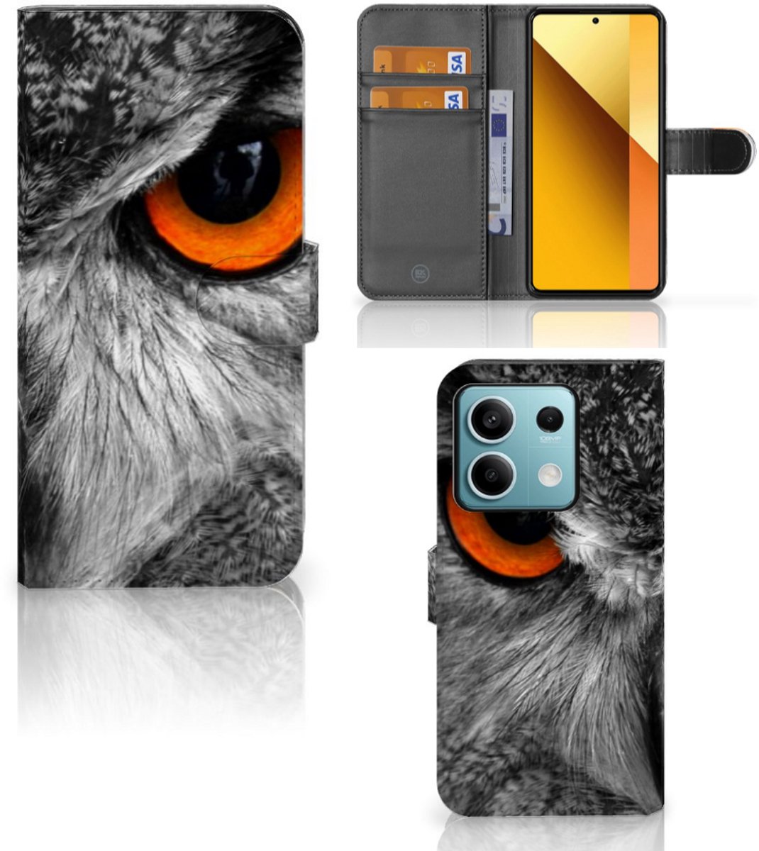 Xiaomi Redmi Note 13 5G Telefoonhoesje met Pasjes Uil