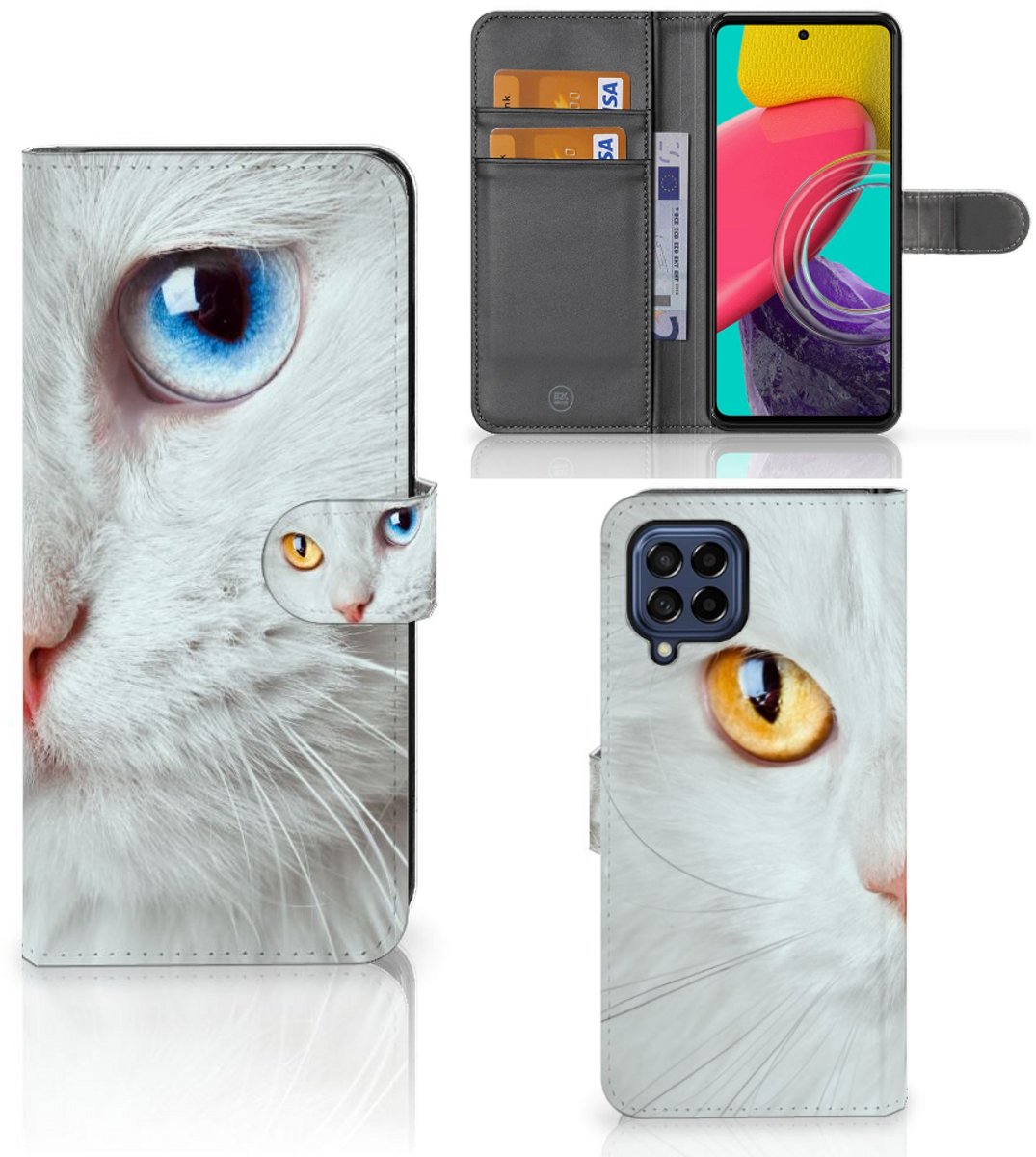 Samsung Galaxy M53 Telefoonhoesje met Pasjes Witte Kat