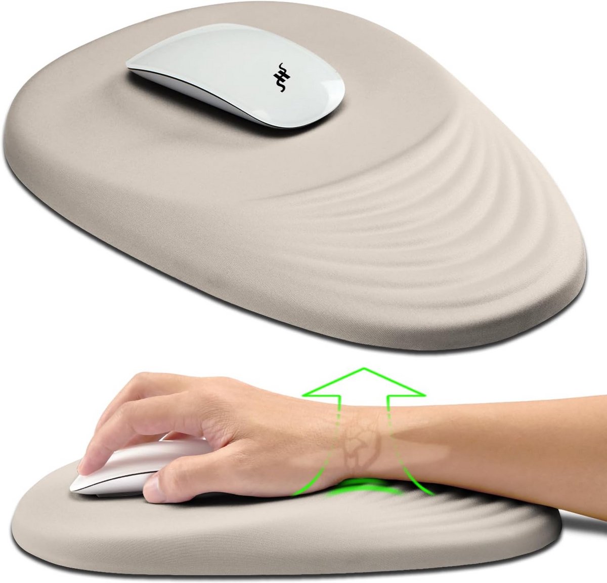 Ergonomische muismat met polssteun en traagschuim voor pijnverlichting (donkergrijs, 30 x 25 cm)