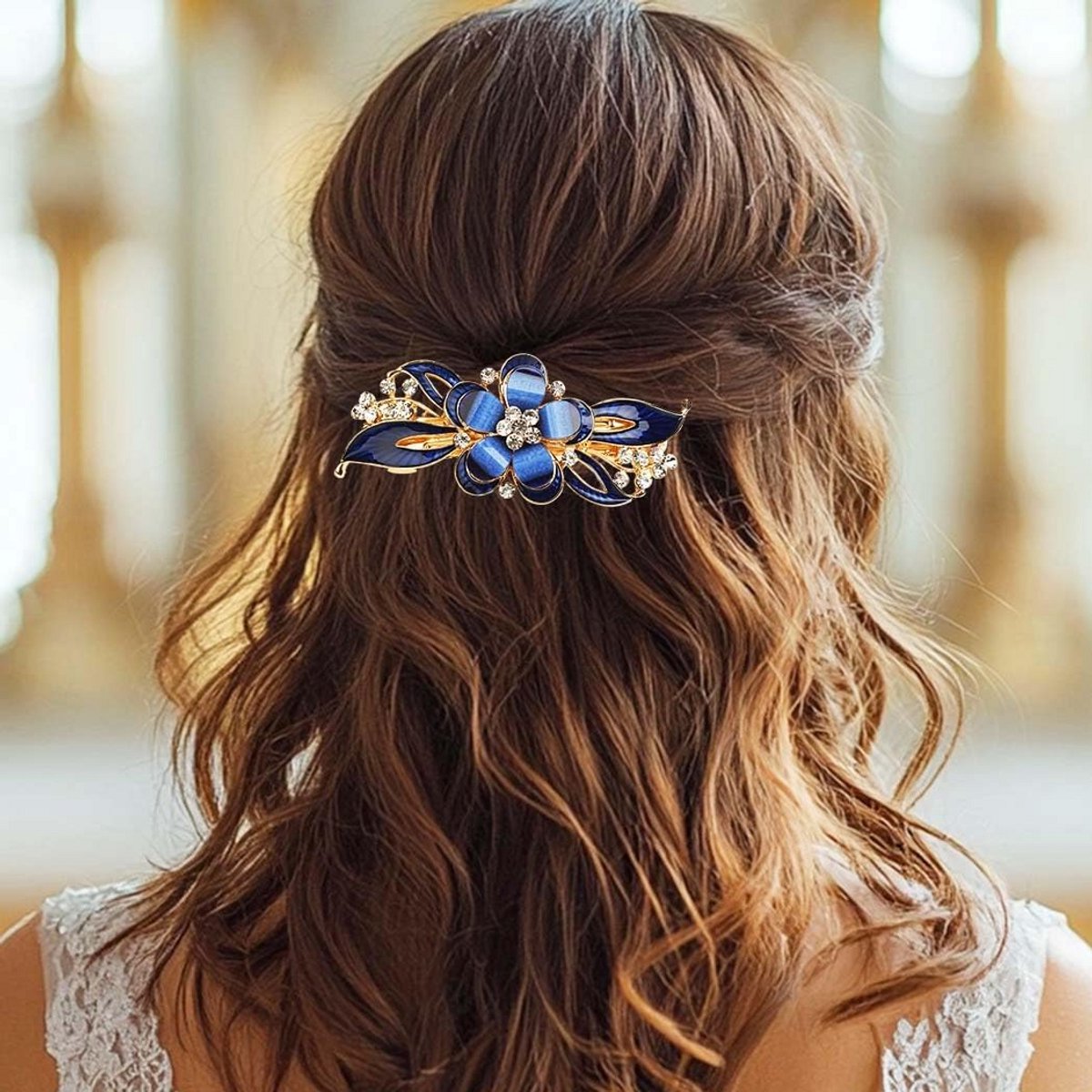 Bruiloft haarclip met bloem haaraccessoires voor vrouwen en meisjes (blauw)