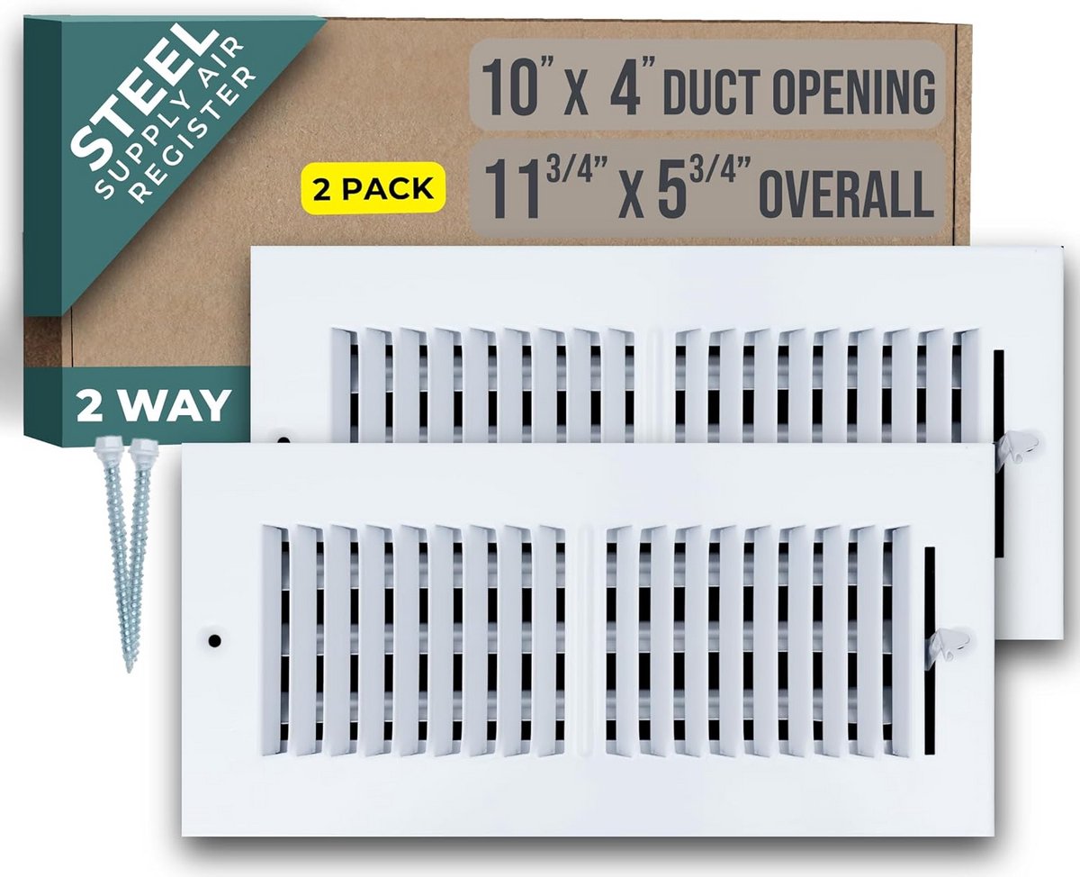 Stalen luchttoevoerdiffuser voor 10x4 kanaalopening - 2 stuks - Wit
