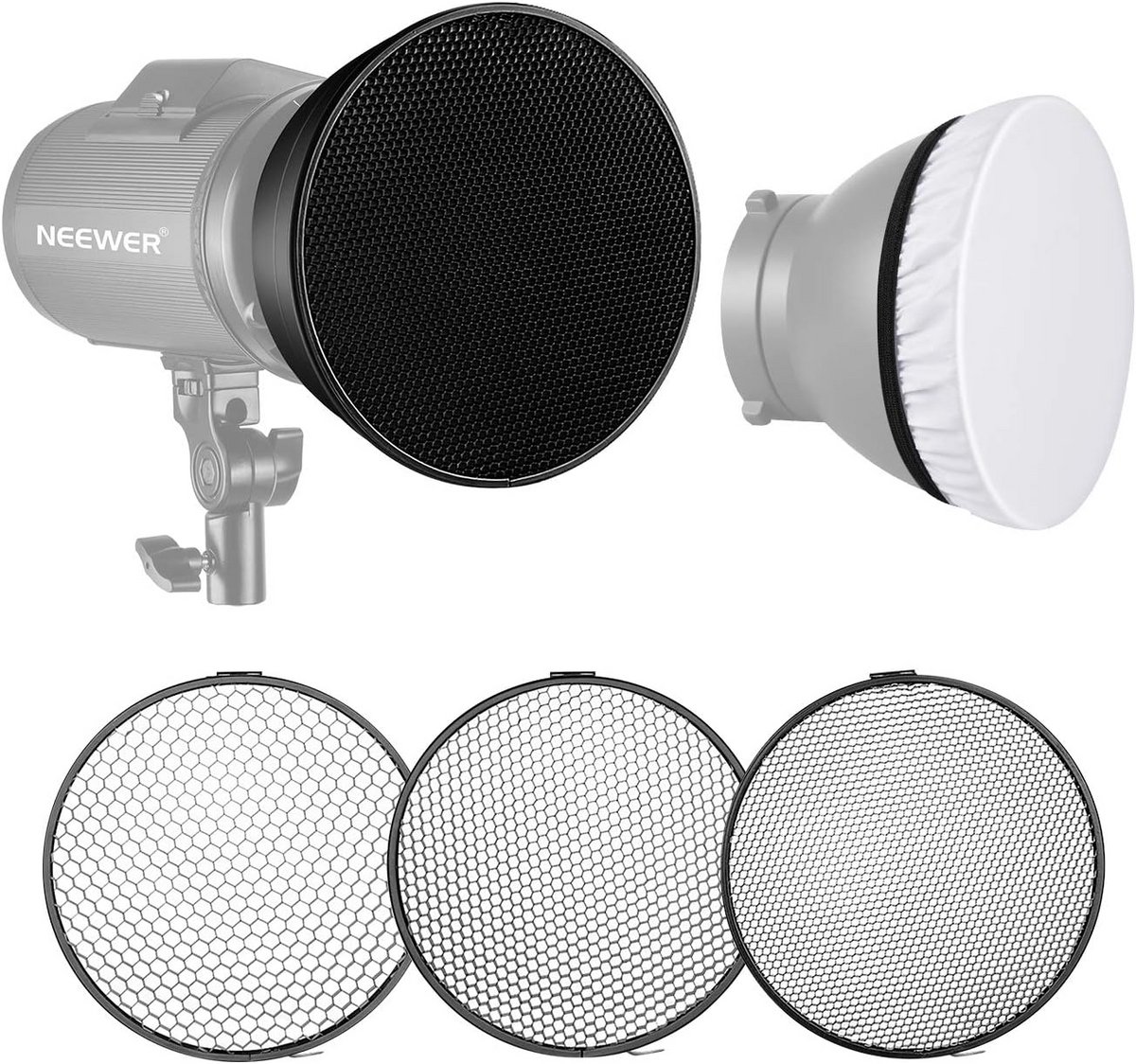 Standaard Reflector 7 Inch met Zachte Diffuser en Honingraat Grid voor Studio Flitsers
