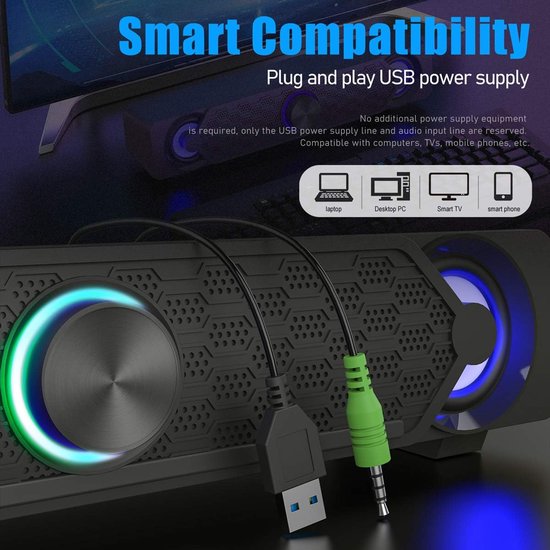 Soundbar PC - Speakerset Gaming - PC Speakers - Mini Speakers van Merkloos — afbeelding 4