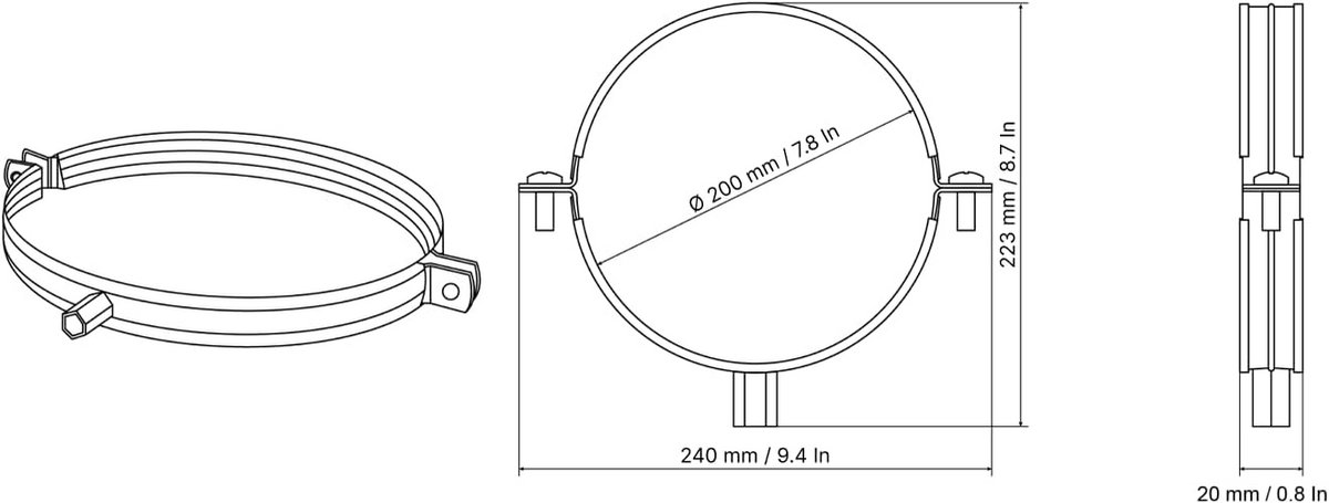 Verzinkte Buisklem met Rubberen Inzet - Diameter 200 mm voor Ventilatiebuizen en Slangen