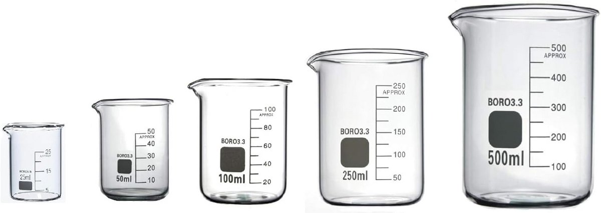 Gegradeerde Maatbekers voor Laboratorium en Keuken - Set van 5 in Diverse Maten