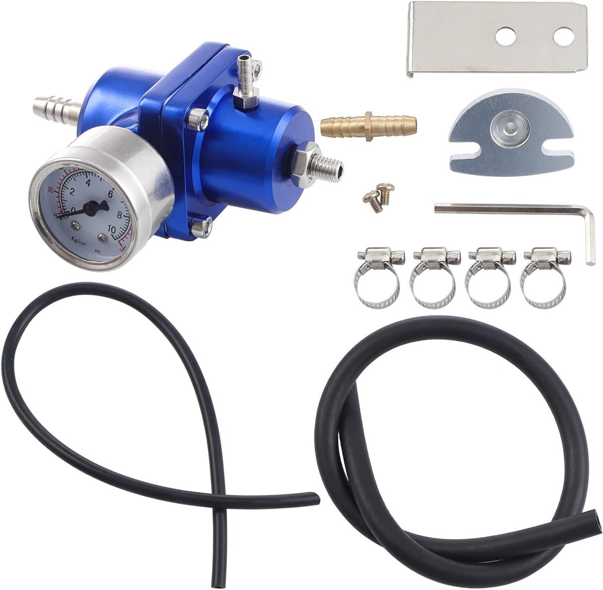 Instelbare Brandstofdrukregelaar met Manometer en Slangen - 0-140 psi Aluminium
