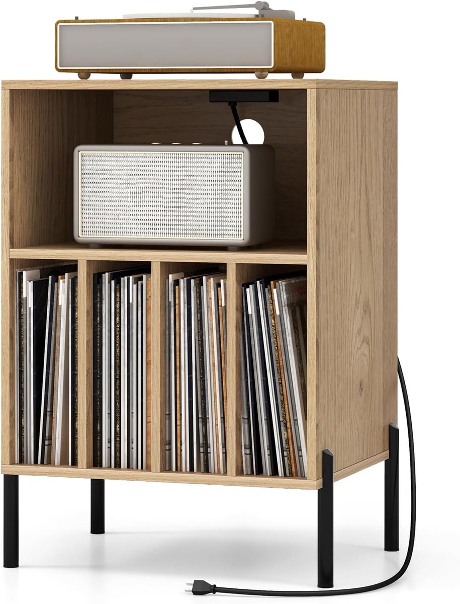 Moderne Draaitafel Standaard met Opbergruimte en Laadstation voor Vinylplaten