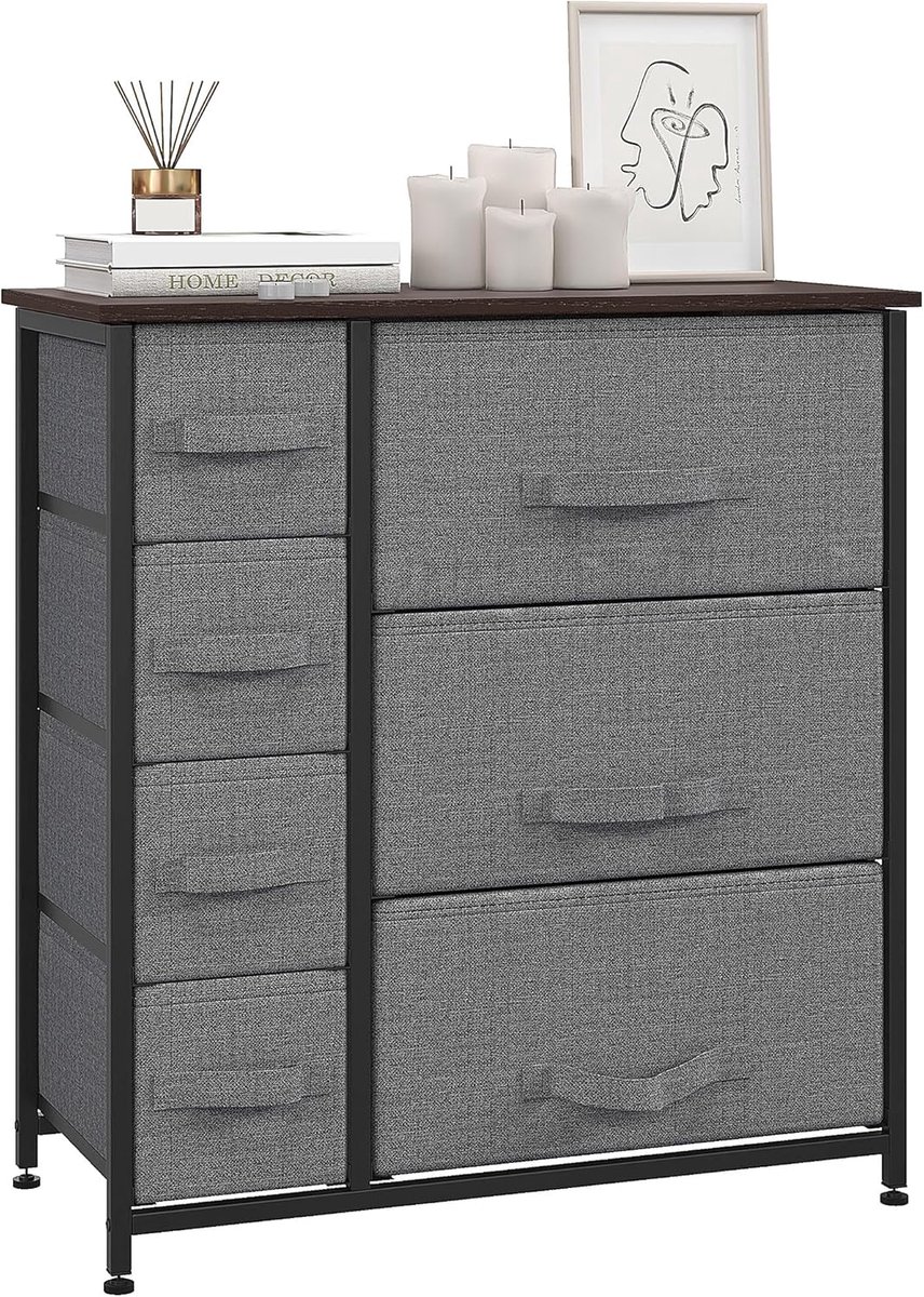 Ladekast Opbergkast met 7 Opvouwbare Stoffen Laden – Lichtgrijs – 63,5 x 30 x 71 cm