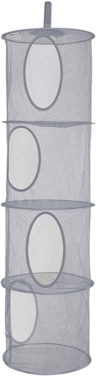 Hangende Opberger - Grijs - Opbergzak Hangend voor Kinderkamer - Opvouwbaar - 4 Vakken - Organizer Hangend - Opbergmand voor Speelgoed, Kleding en ander Spullen
