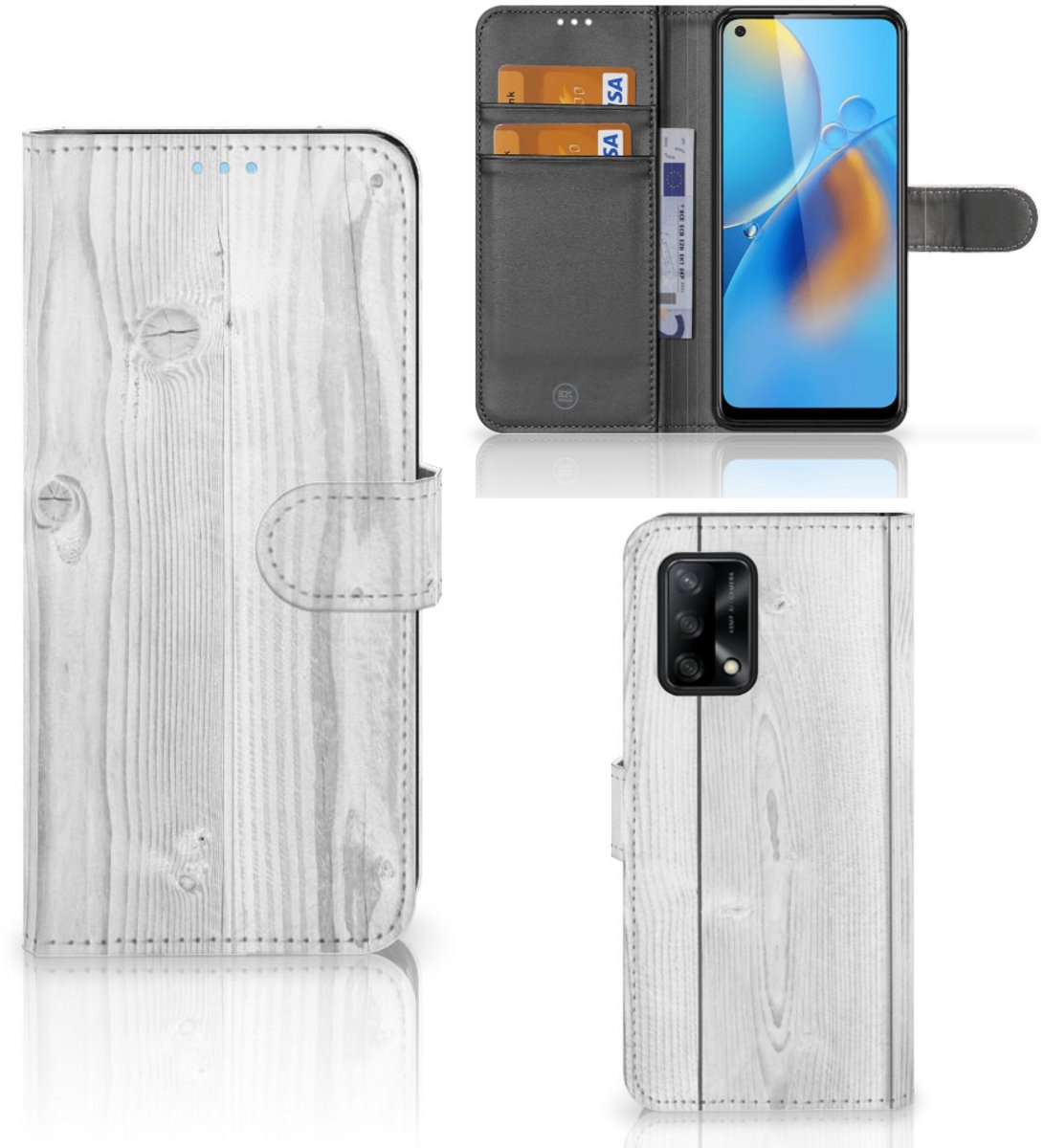OPPO A74 4G Book Style Case White Wood