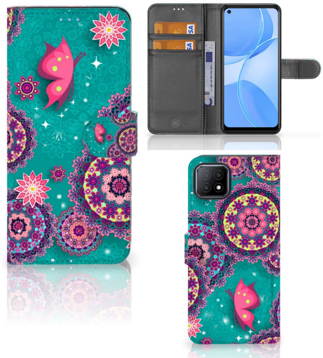 OPPO A73 5G Hoesje Cirkels en Vlinders