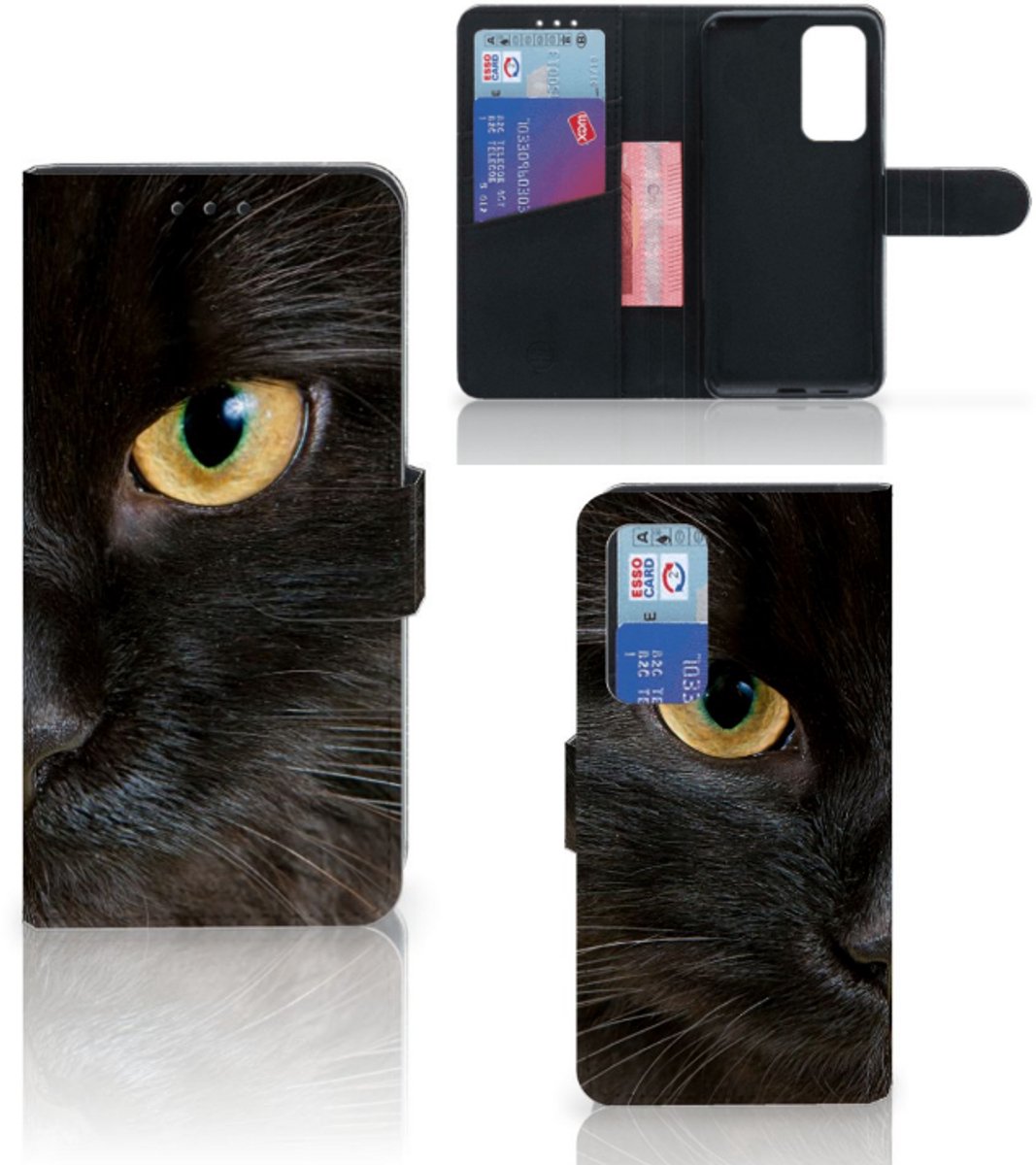 Huawei P40 Telefoonhoesje met Pasjes Zwarte Kat