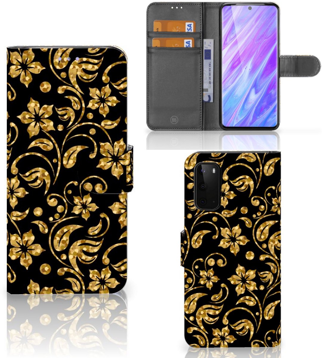 Samsung Galaxy S20 Hoesje Gouden Bloemen