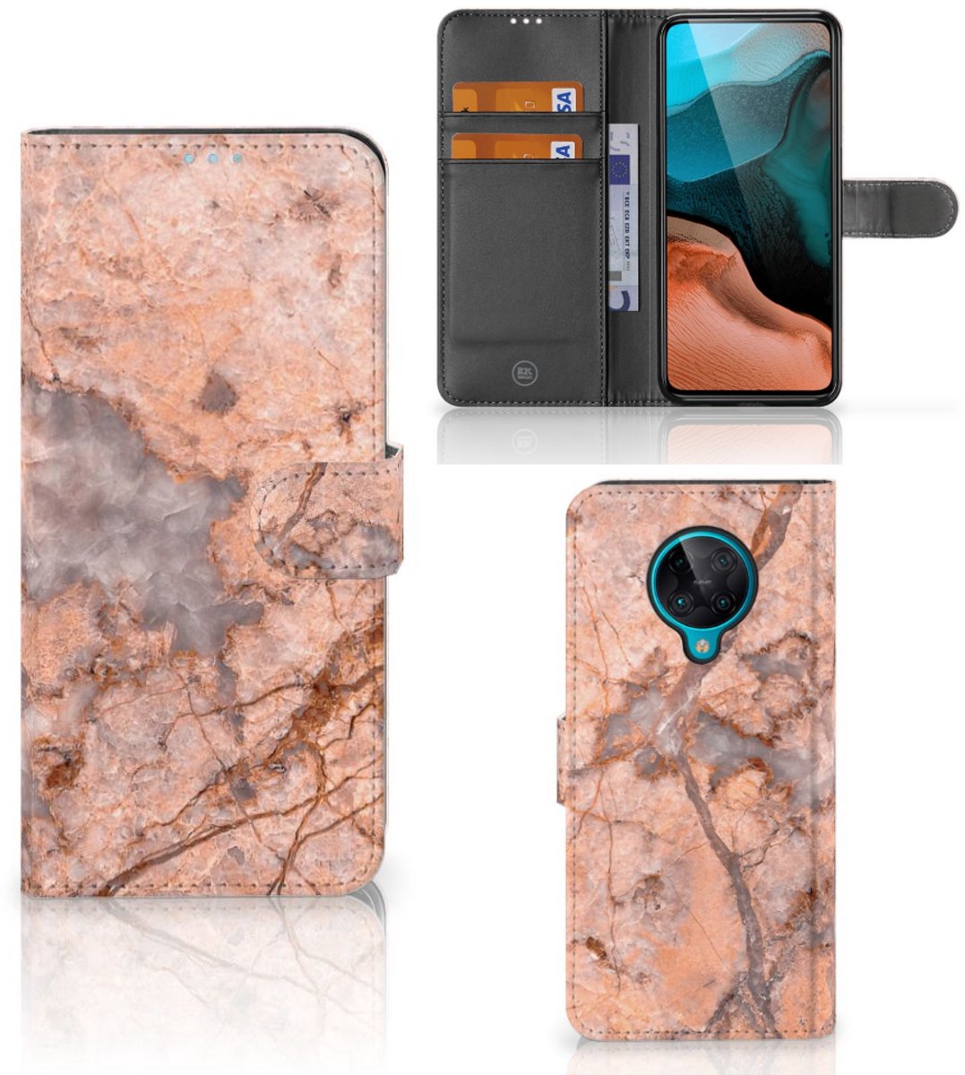 Boekhoesje voor Xiaomi Poco F2 Pro Bookcase Marmer Oranje