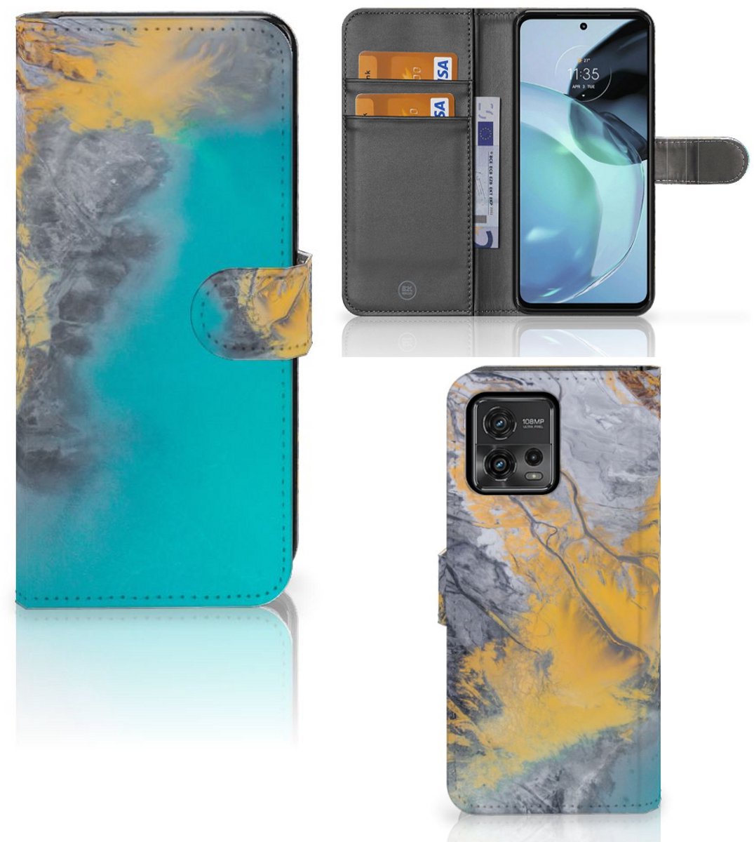 Book Case voor Motorola Moto G72 Bookcase Marble Blue Gold