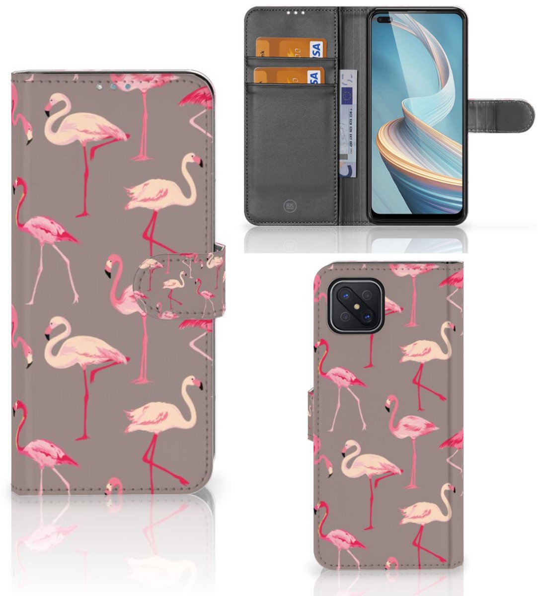 OPPO Reno4 Z Telefoonhoesje met Pasjes Flamingo