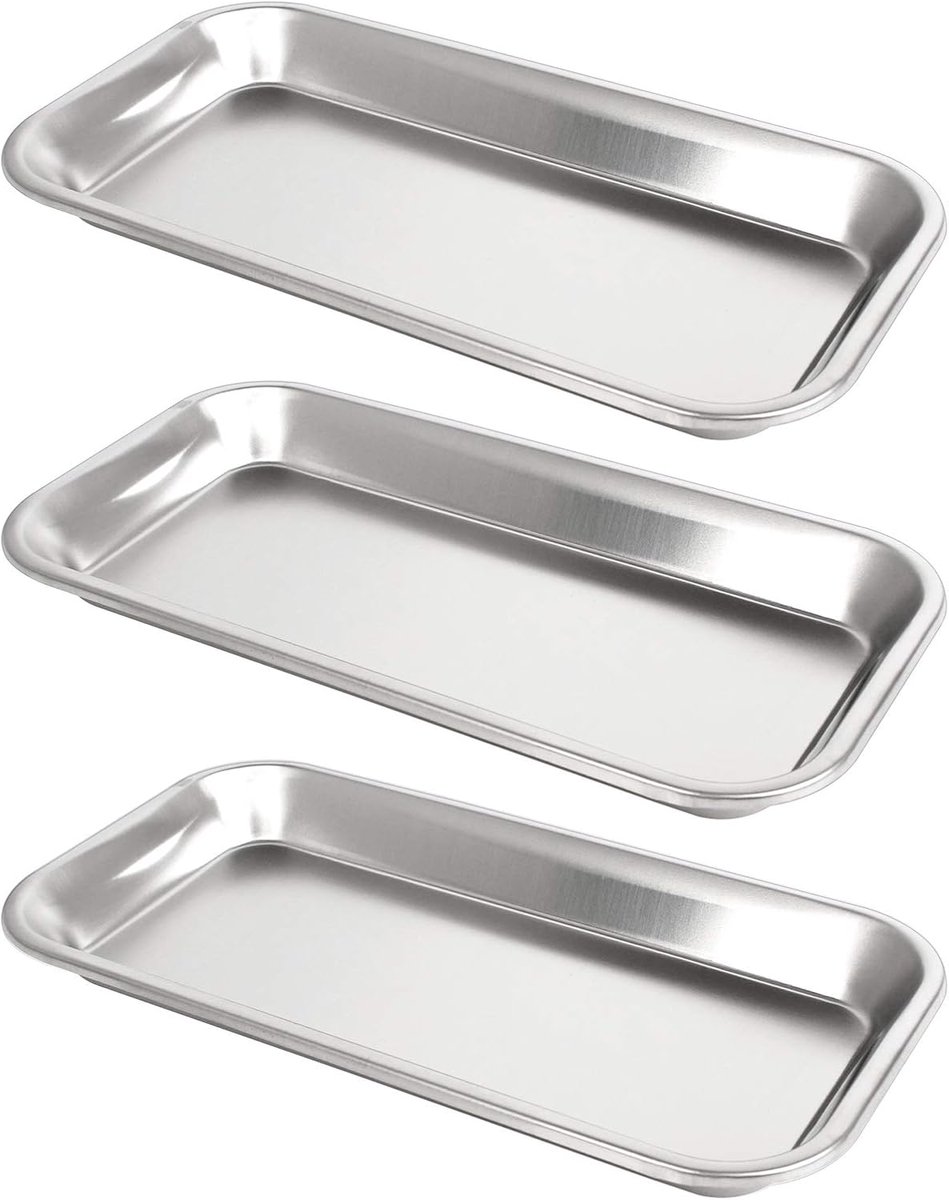 3-pack roestvrijstalen instrumentenladen voor laboratoriumbenodigdheden (22,5 x 12 cm)