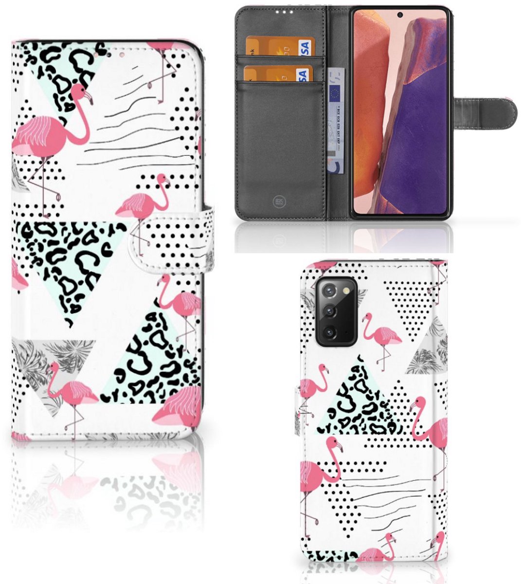 Samsung Galaxy Note 20 Telefoonhoesje met Pasjes Flamingo Triangle