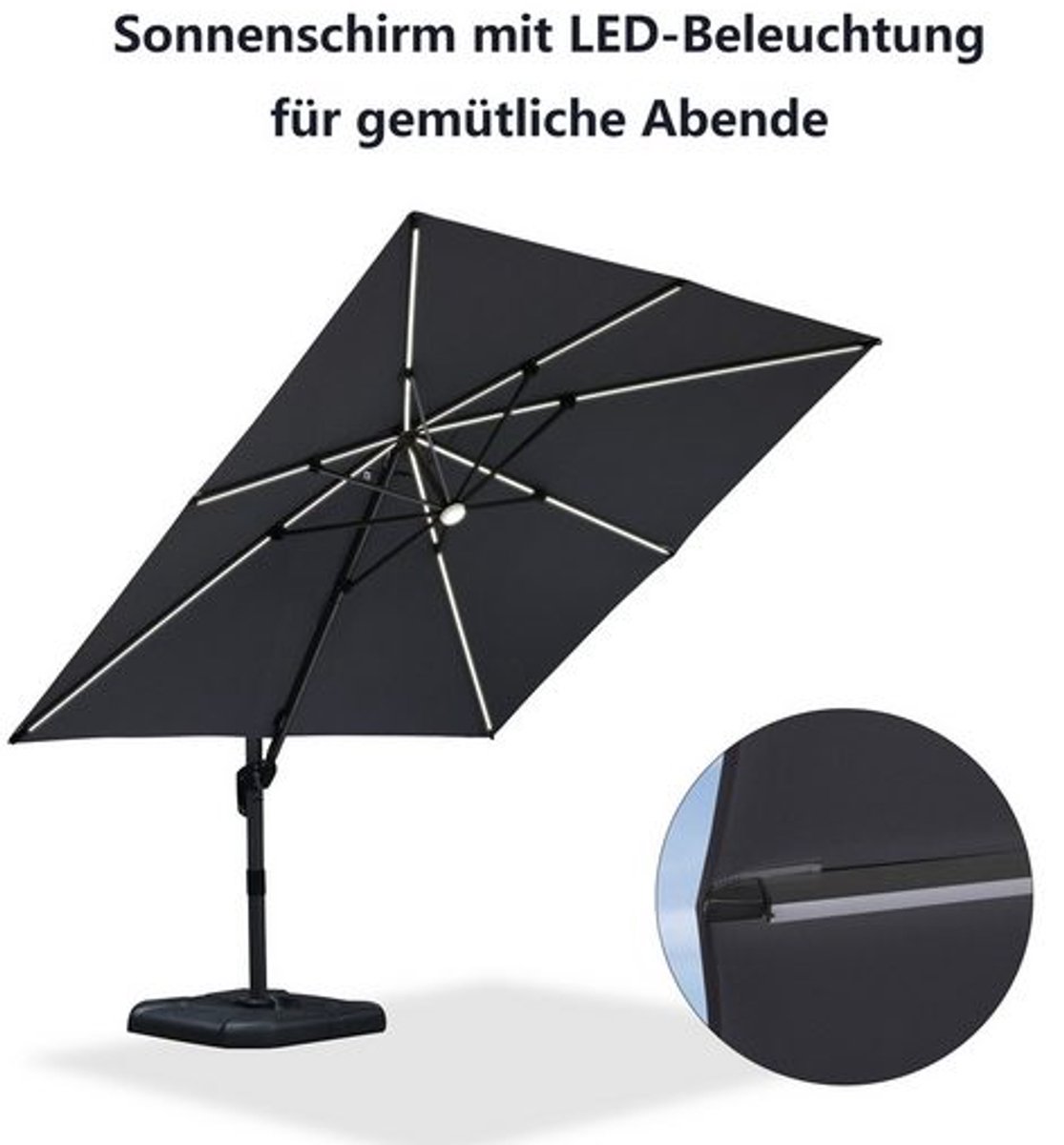 Purple Leaf Parasol déporté avec éclairage LED solaire 300x300 cm - Gris