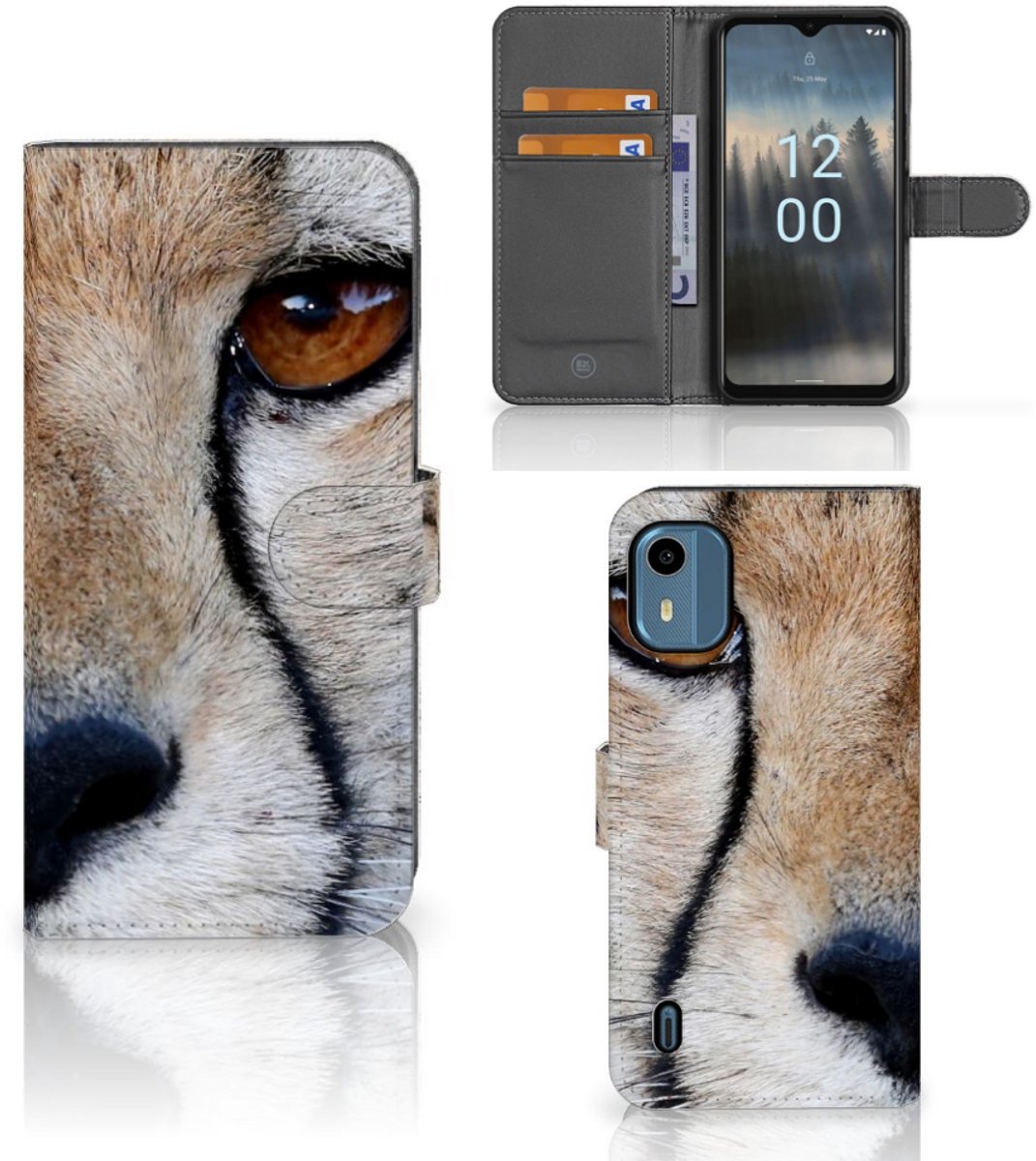 Nokia C12 Telefoonhoesje met Pasjes Cheetah