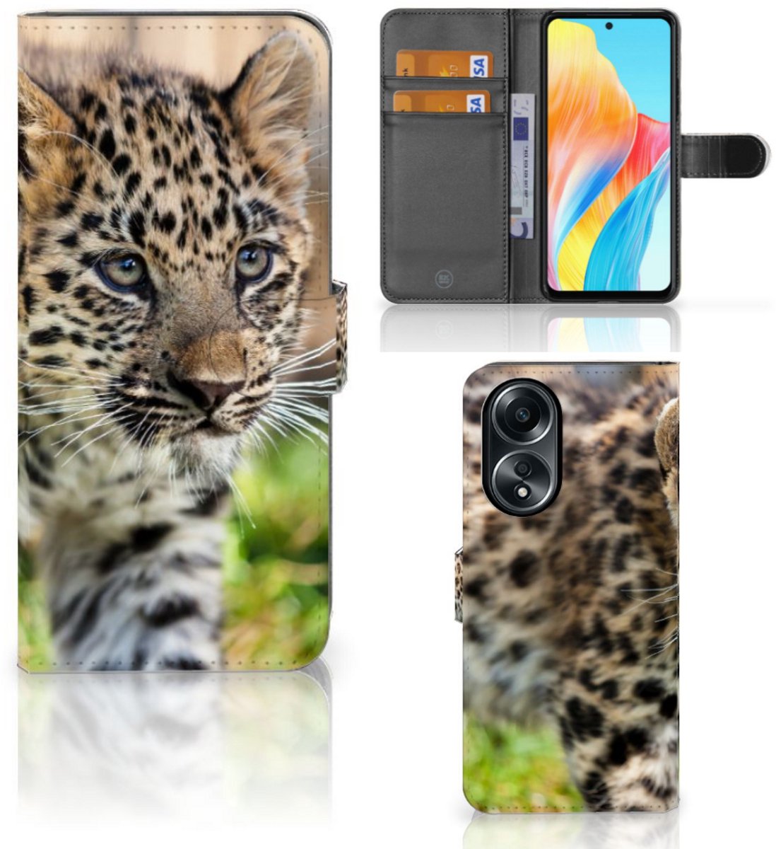 OPPO A58 4G Telefoonhoesje met Pasjes Baby Luipaard