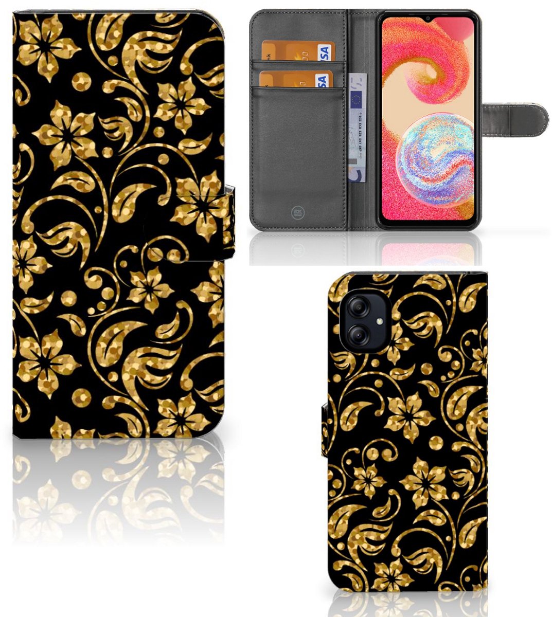 Samsung Galaxy A04e Hoesje Gouden Bloemen