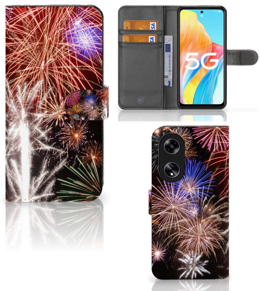 OPPO Reno8 T 5G Wallet Case met Pasjes Vuurwerk