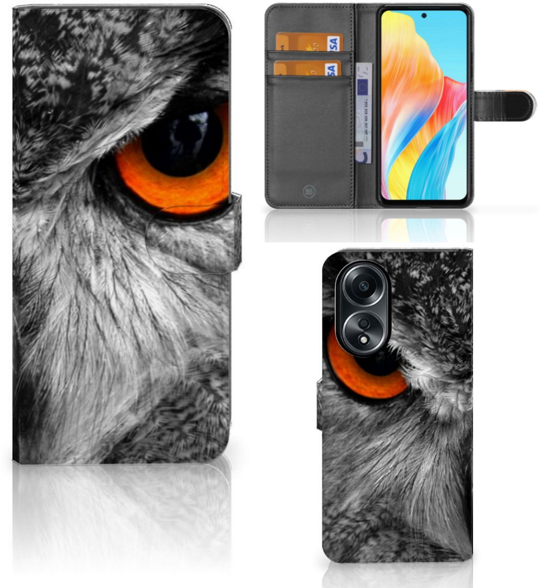 OPPO A58 4G Telefoonhoesje met Pasjes Uil