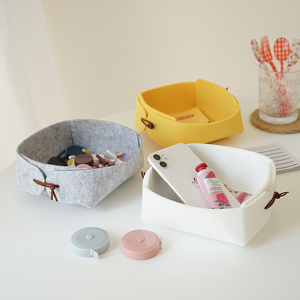 Vilt Desktop Opslag Mand - Set van 3 voor Organisatie en Decoratie