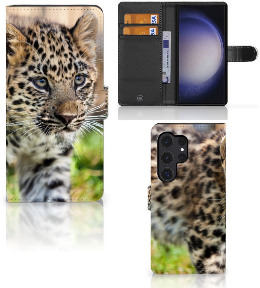 Samsung Galaxy S24 Ultra Telefoonhoesje met Pasjes Baby Luipaard