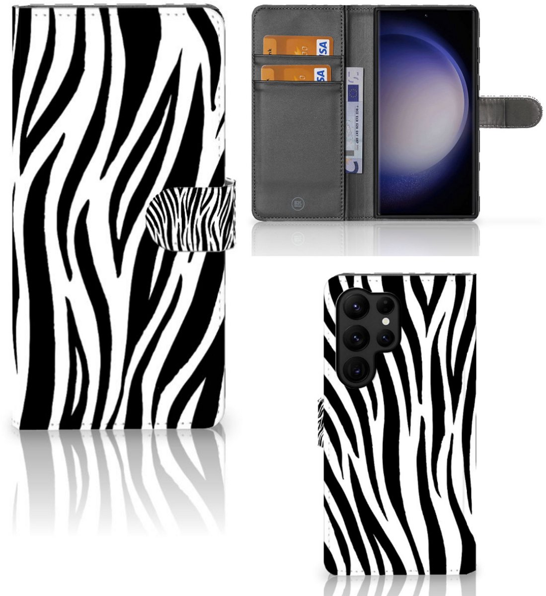 Samsung Galaxy S23 Ultra Telefoonhoesje met Pasjes Zebra