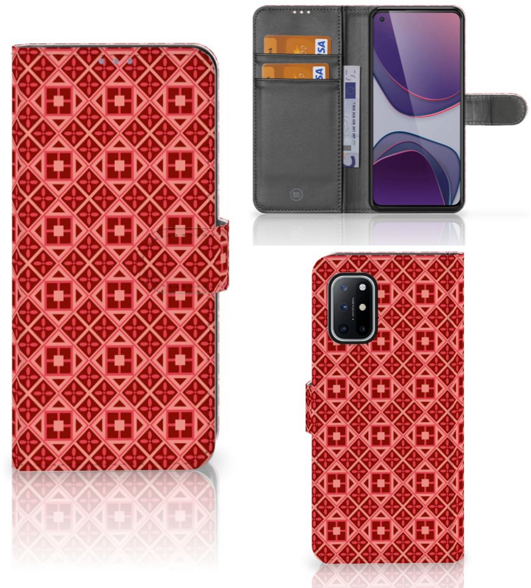 Book Case voor OnePlus 8T Telefoon Hoesje Batik Rood