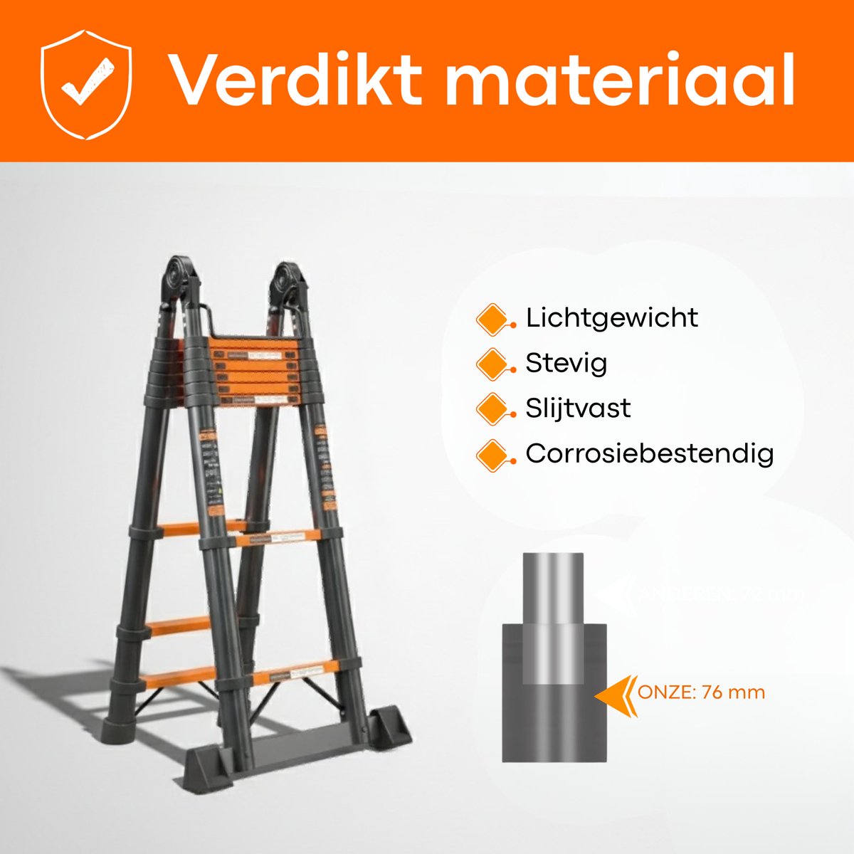 Moeve Vouwladder 5 Meter - Telescopische Ladder - Multifunctionele Aluminium Ladder - Opvouwbare Ladder - Ladder Telescopisch Voor Binnen & Buiten – foto 3