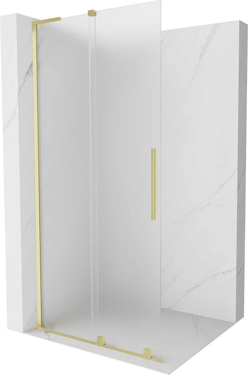 Mexen Velar L douchewand schuifdeur Walk-in 100 x 200 , ijs 8 mm, goud geborsteld - 871-100-003-33-55