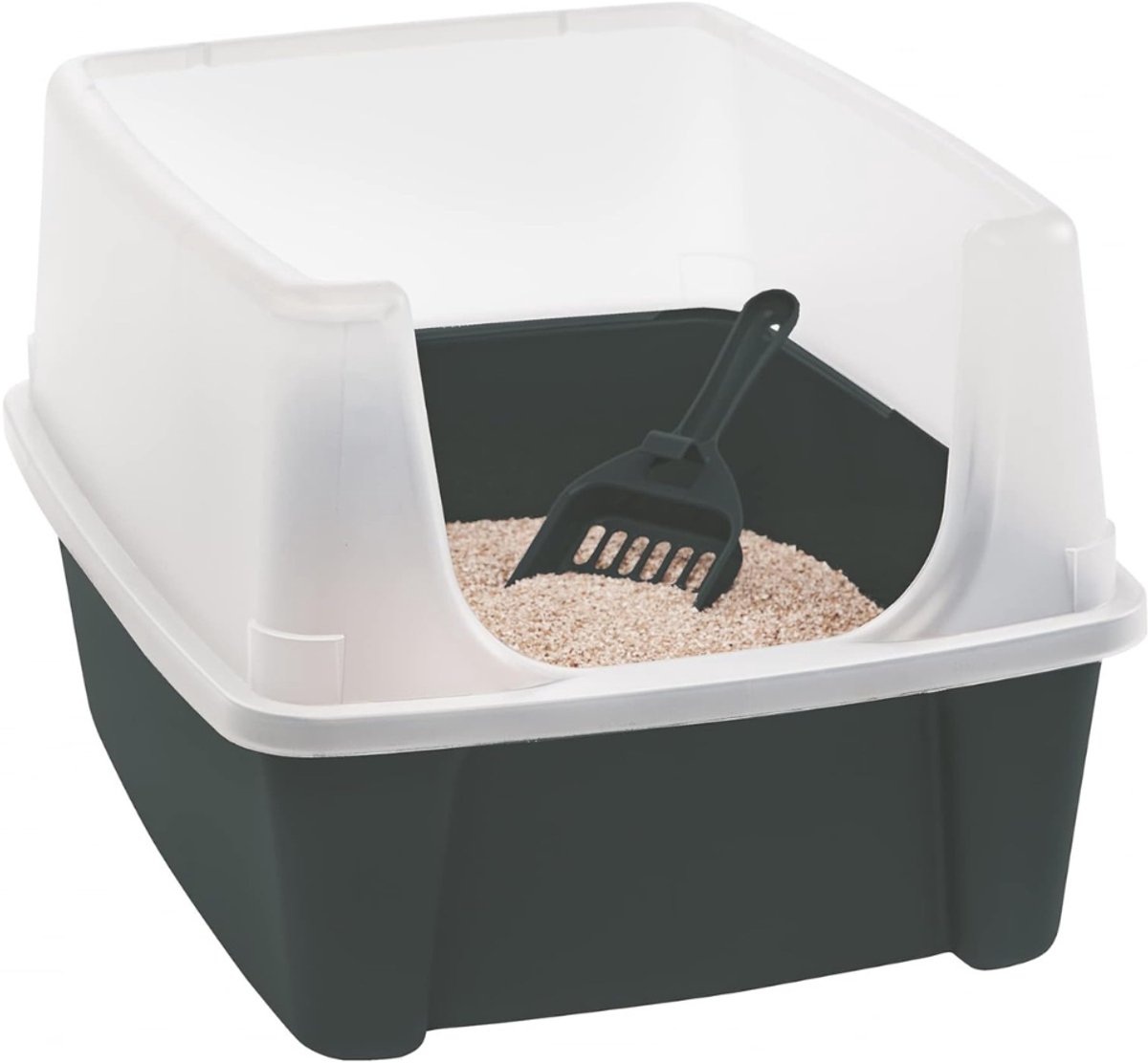 Aurixi® Open Kattenbak - Kattenbak met Rand - Kattentoilet Met Schepje - Grijs - 49cm x 38cm x 31cm